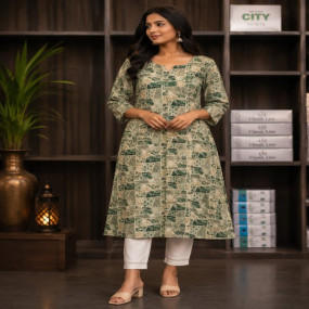 Sage Green Mosaic Patchwork A-Line Kurta Set