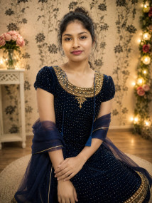 Royal Navy Velvet Embroidered Festive Gown