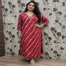 Crimson Red Leheriya Print Kurta Set
