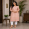 Pastel Peach Geometric & Boota Print Kurta Set