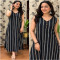 Jet Black Vertical Striped Sleeveless Maxi Kurta